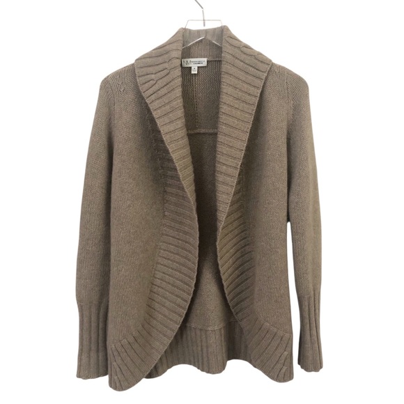 Neiman Marcus | Cashmere Shawl Collar Open Front Tan Cardigan Sweater Small - Picture 1 of 11